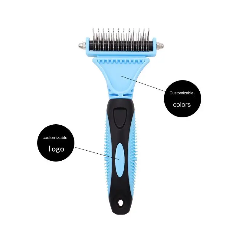 Pet Grooming Brush Double-Sided Blade Knot Comb Dog Knot Cat Hair Dematting and Deshedding Grooming Comb Rake Brush Tool