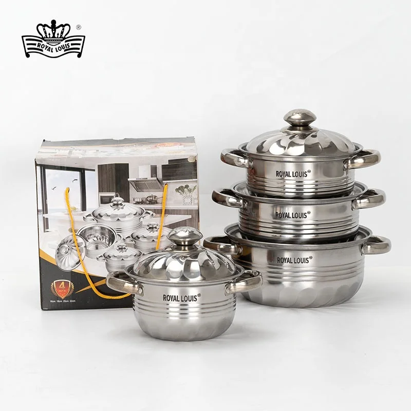 Royal Louis Hot Selling 8 Pcs Cooking Pot Set Stainless Steel Modern Cookware Sets Soup Stock Pots With SS Cover Panela