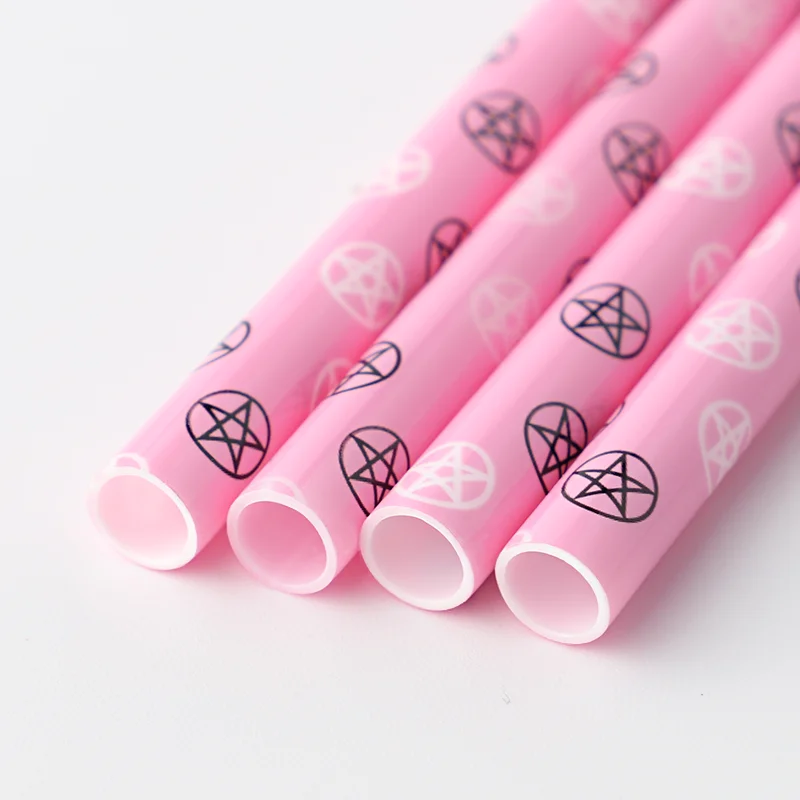 holiday printed several time use straws,  Pink stars plastic straw set, hard plastic straws for hydro cup