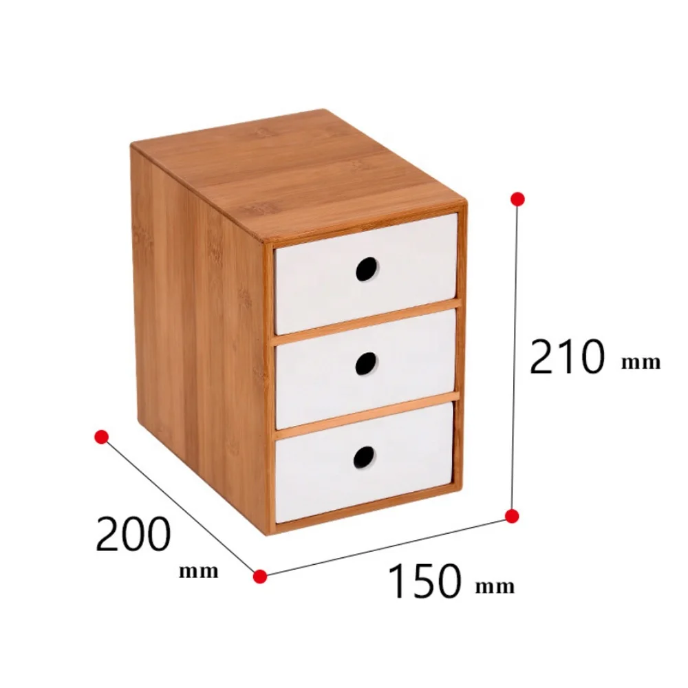 Eco-friendly 3 tier desktop set bamboo wood storage desk office organizer for home office