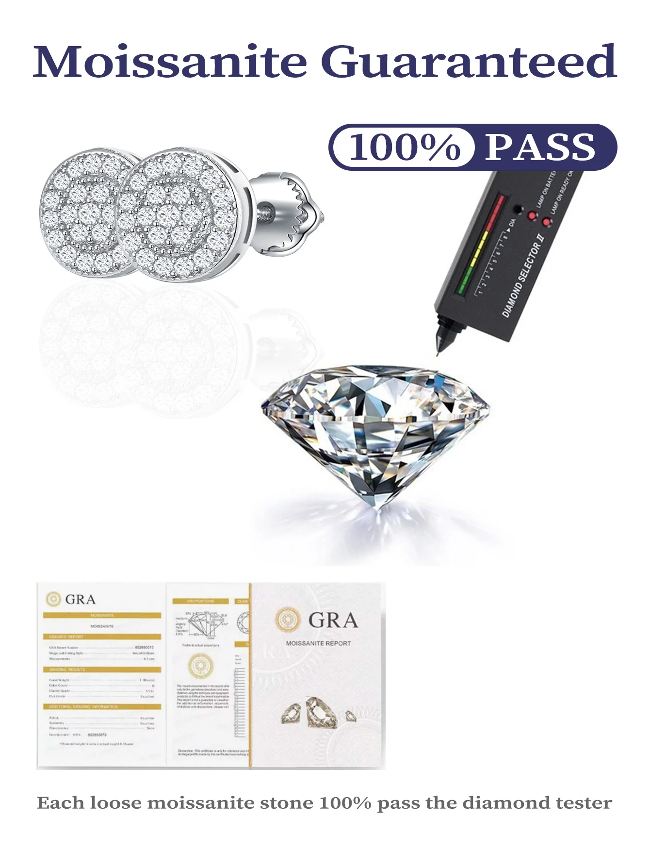 S925 Cluster 925 Sterling Silver Moissanite Stud Earrings Screw Back Unisex Fashionable Gold Diamond Pearl Anniversary Children