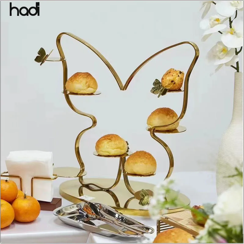 Hotel supplies buffet display catering equipment luxury golden pastry display stand bread dessert table display set cupcake