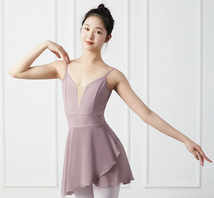 Camisole Ballet V Back Ballet Costumes Gymnastic Leotards for Girls Comfortable One-piece Skirt Ballet Dance Performance Costume