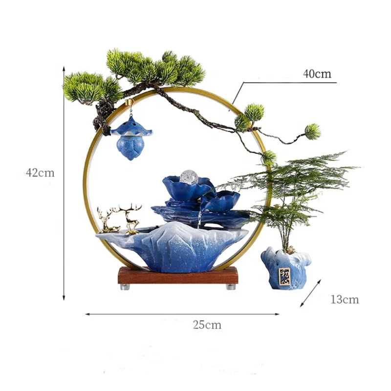 High Quality Home Decor Mini Fengshui Tabletop Water Fountain Smoke Ceramics Waterfall Water Fountain With Light Incense Burner