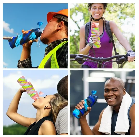 Collapsible Water Bottles Silicone Travel Water Bottle BPA Free Foldable Sport Water Bottles with  Twist Cap for Camping