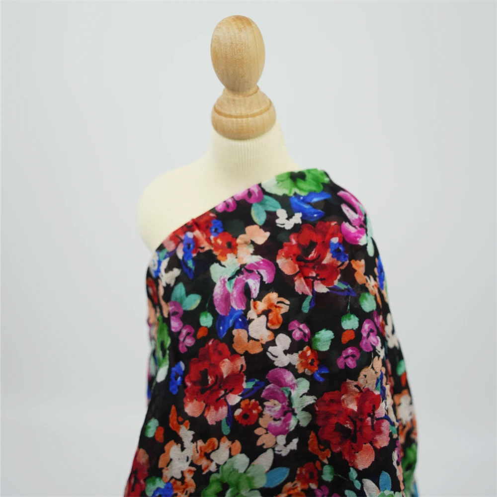 wholesale Woven luxury Spun Crinkle Viscose Crepe Rayon Digital Printed Fabric For Dress