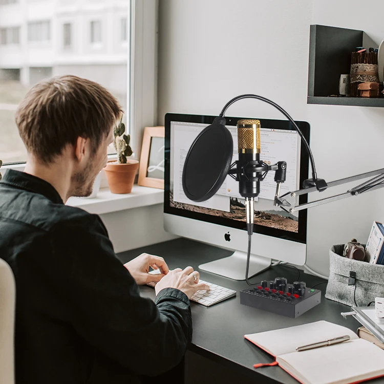 [ Kit ] Amazon top seller Condenser Microphone & Microphone Stand With v8 Sound Card Podcast Equipment For Live Stream