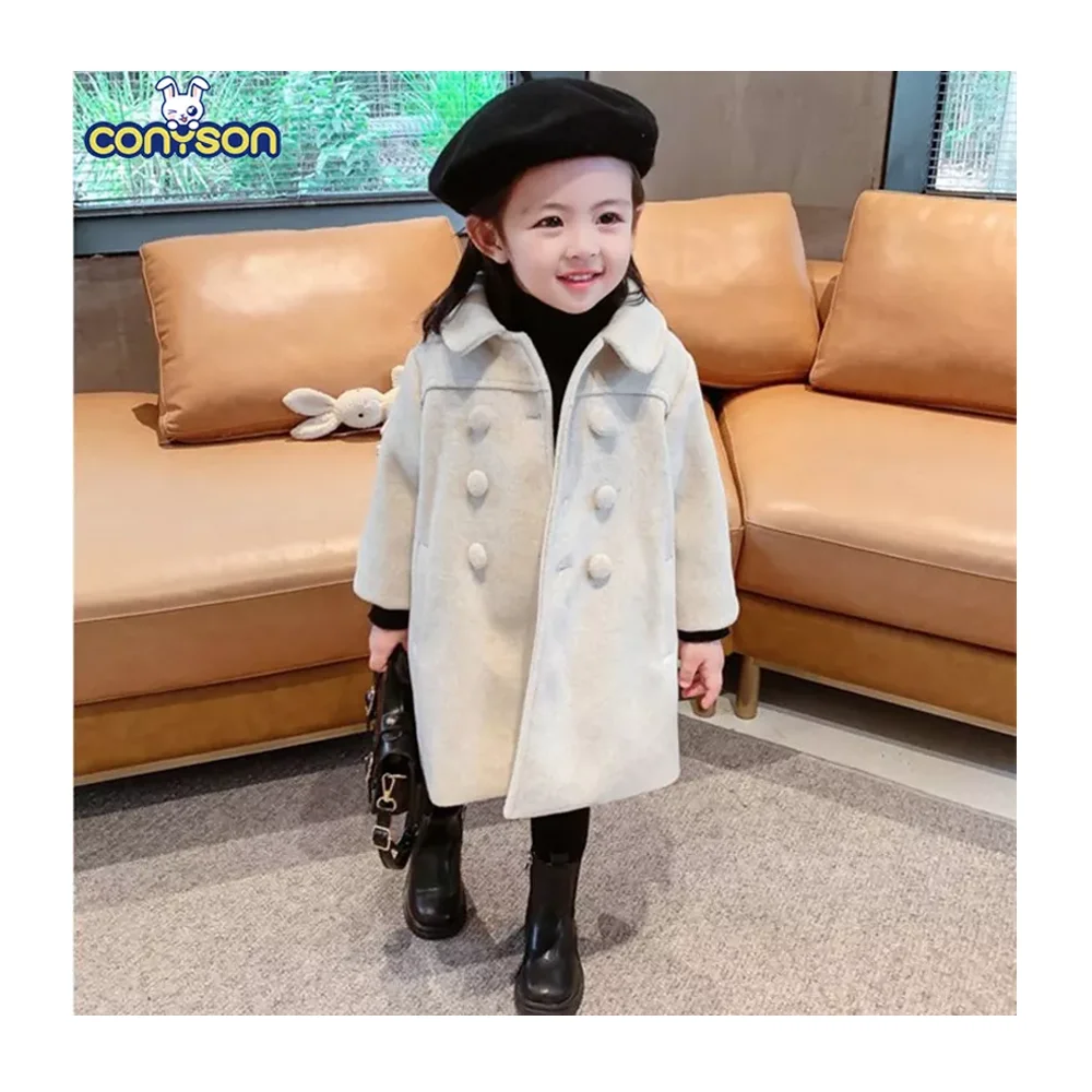 Conyson Hot Winter Kids Clothes Double Breasted Woolen Overcoat Warmer Baby Girls Fur Button Solid Jacket Princess Coat Outwear