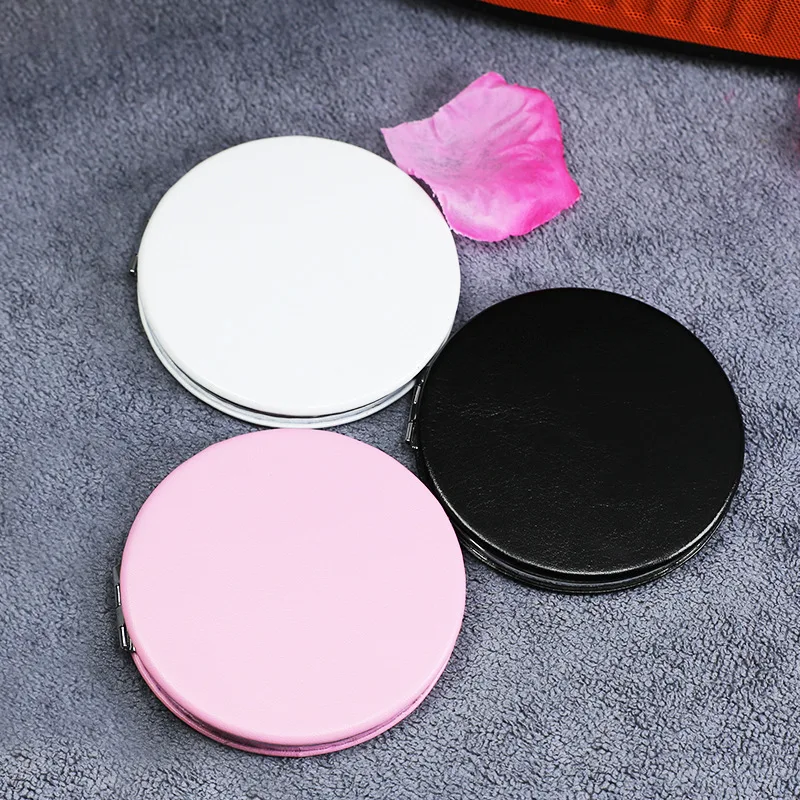 Hot Selling Customized Logo PU Leather Round Travel Portable Cosmetic Pocket Makeup Mirror Double Side Round Square Pink Mirror
