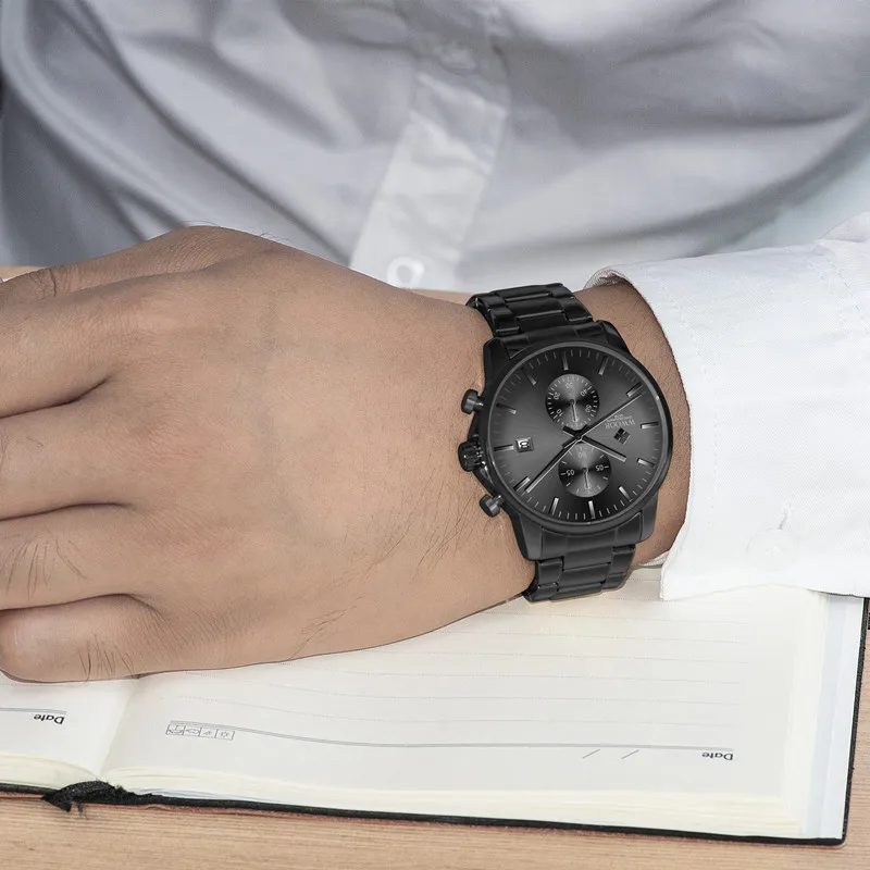 reloj wwoor montre 8844 Fashion Mens Wristwatch Classics Waterproof Stainless Steel Band Business Calendar Quartz Watches