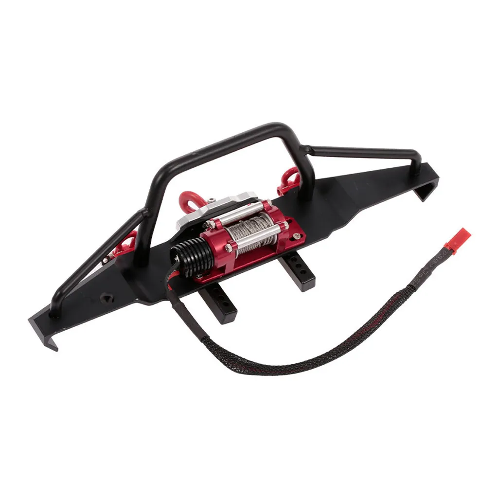 RC Cars Metal Bumper with Winch 2 LED Light Remote Controller Receiver for Traxxas TRX-4 Axial SCX10 RC Crawler Cars Parts