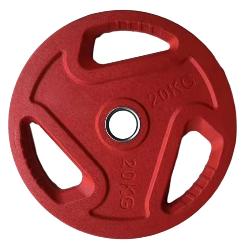 PU Weight Plates OEM Free Weight Deluxe 2 Inch 50mm OB Tri Grip Weight Discs Adjustable Dumbbell Barbell Set