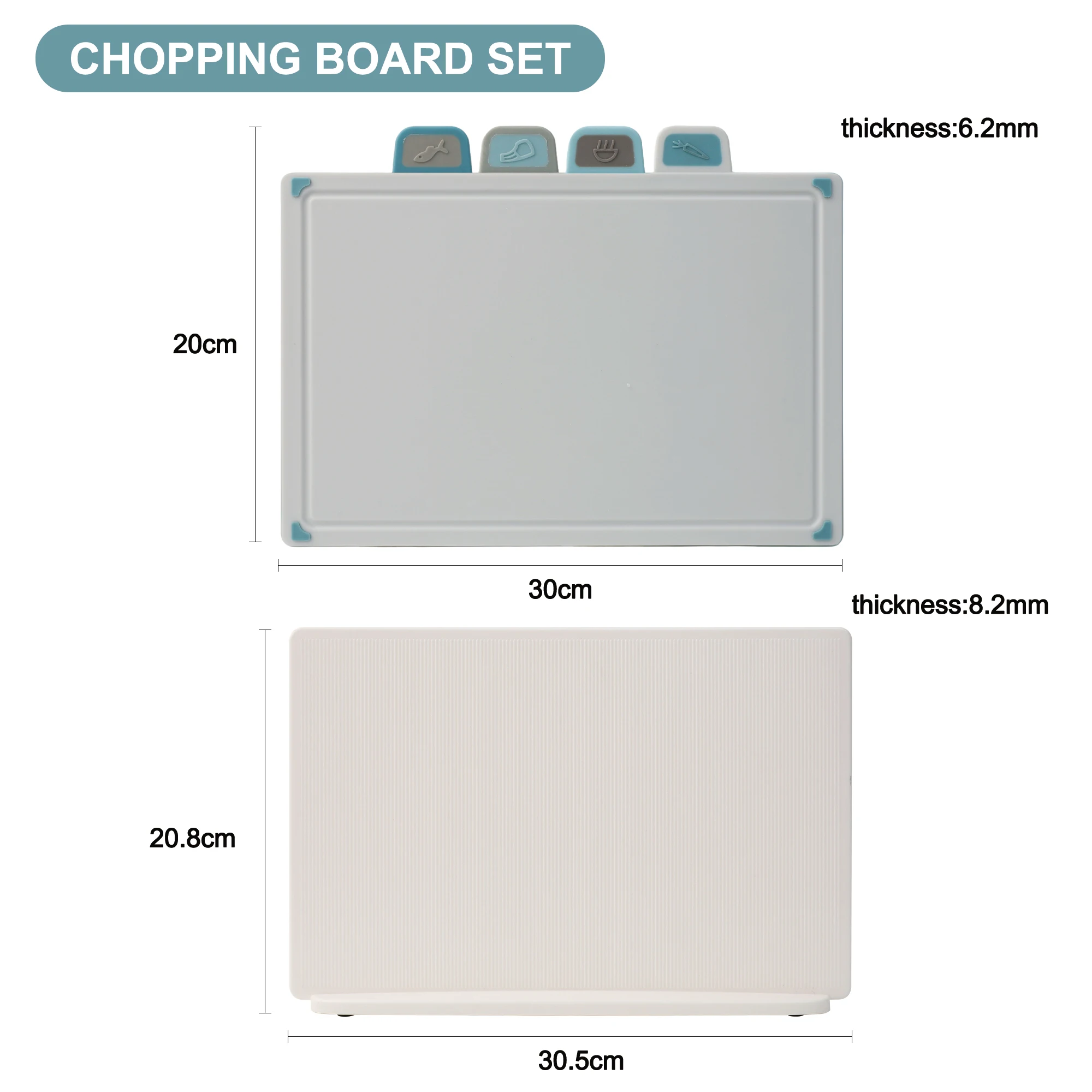 Multifunctional Vegetable Meat Board 4 In 1 Chopping Board with Food Icons Bpa Free Plastic Cutting Board Set with Holder