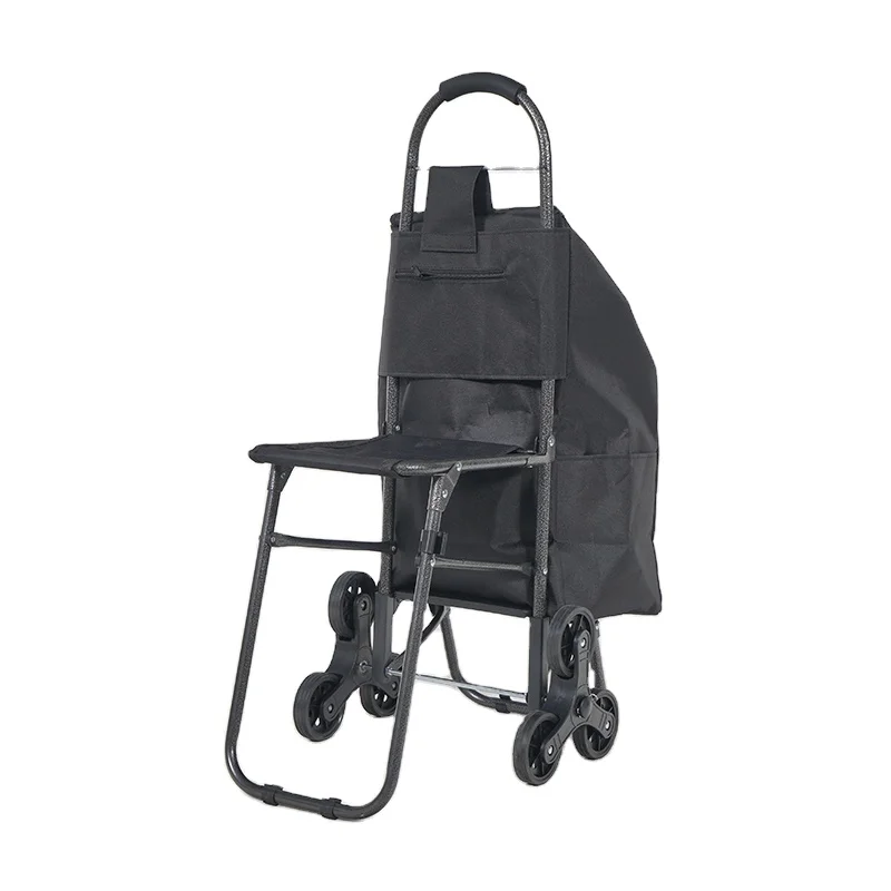 Oeytree Lightweight Three-Wheel Climbing Trolley with Seat For Shopping Carts