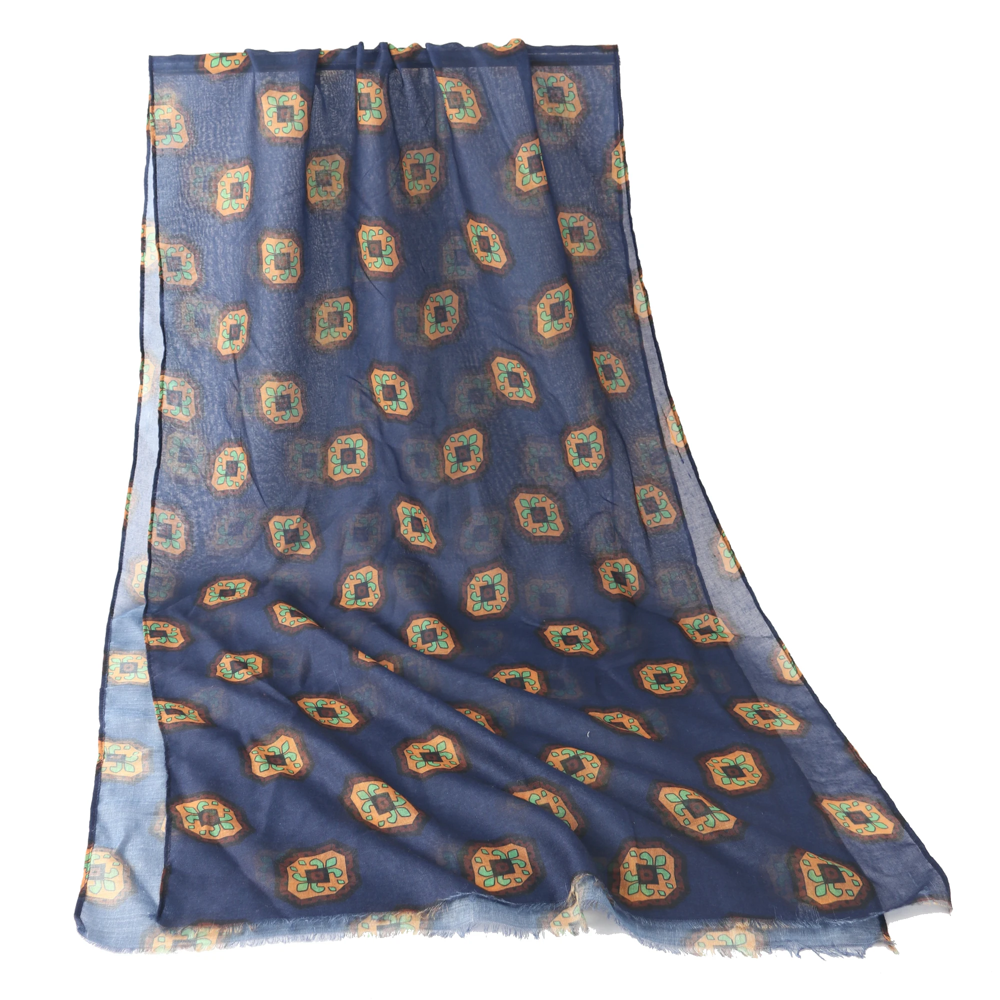 Men Thin Cotton Linen Feeling Scarf Small Print Scarf Travel Print Sunscreen Polyester Scarf Gauze Wrap Turban Shawl for Men