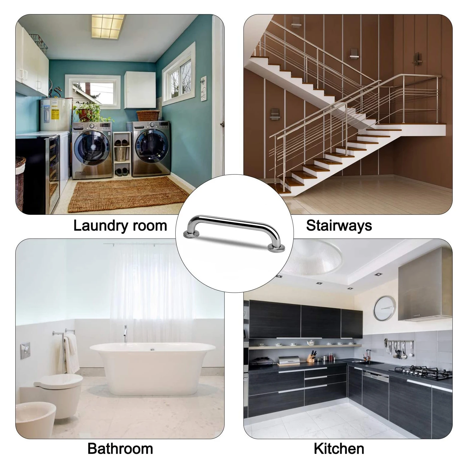 Rhetech Customized Bathroom Accessories Disabled Handrail Chrome Shower Handle Bar Safety Hand Rail Support Grab Bar for Hand