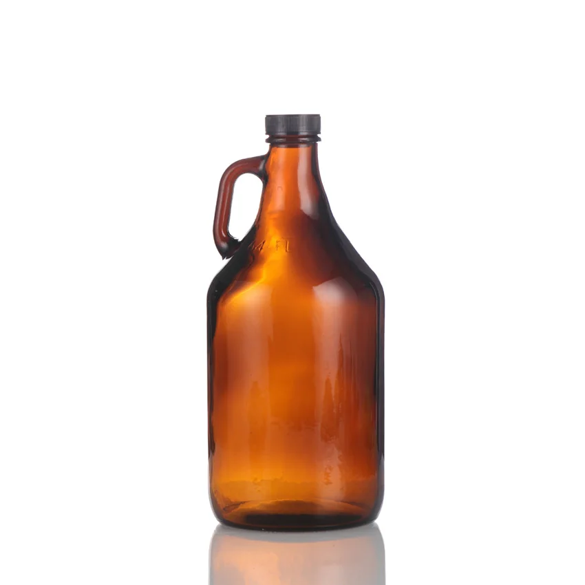 Factory price 2Liter 2000ml 64OZ amber California wine beer growler carboy glass bottle with airtight screw lid Custom LOGO