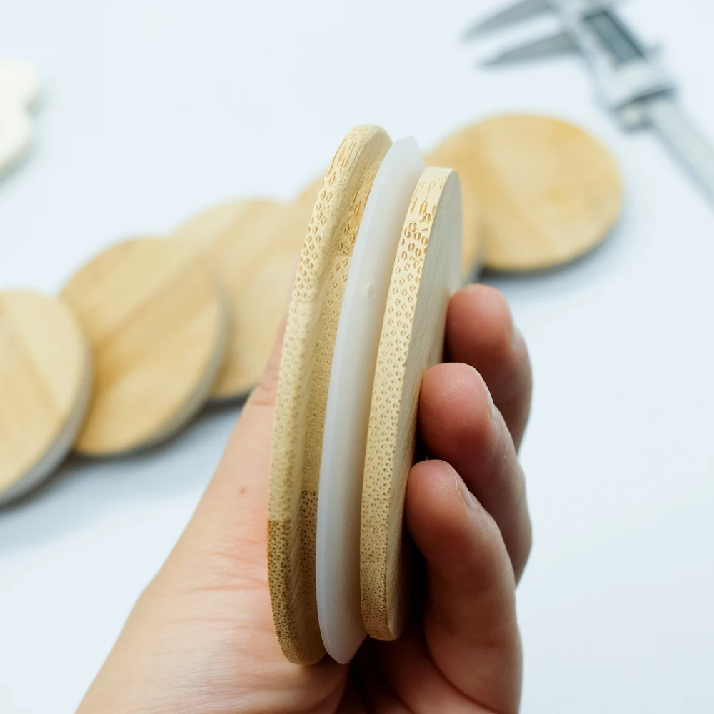 
High Quality Custom LOGO Natural Color Glass Storage Bottle Stopper Cap Round/Square Wood Bamboo Jar Lid with Silicon Gasket 
