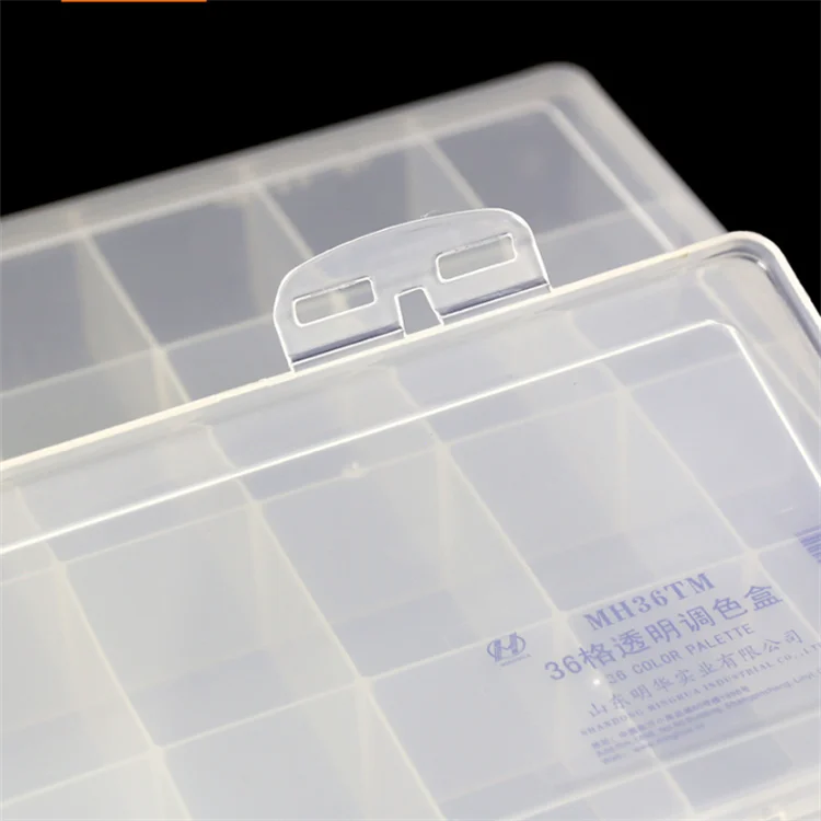 Plastic watercolor electrical meter box decorative painting with 32 wells, flip folding square mix palette with soft lid