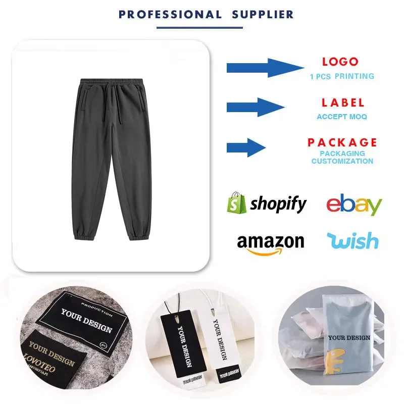 Oem Baggy Oversized Wide Leg Sweat Pants Men Custom Cut Edge Raw Hem Striped Side Double Waist Sweatpants