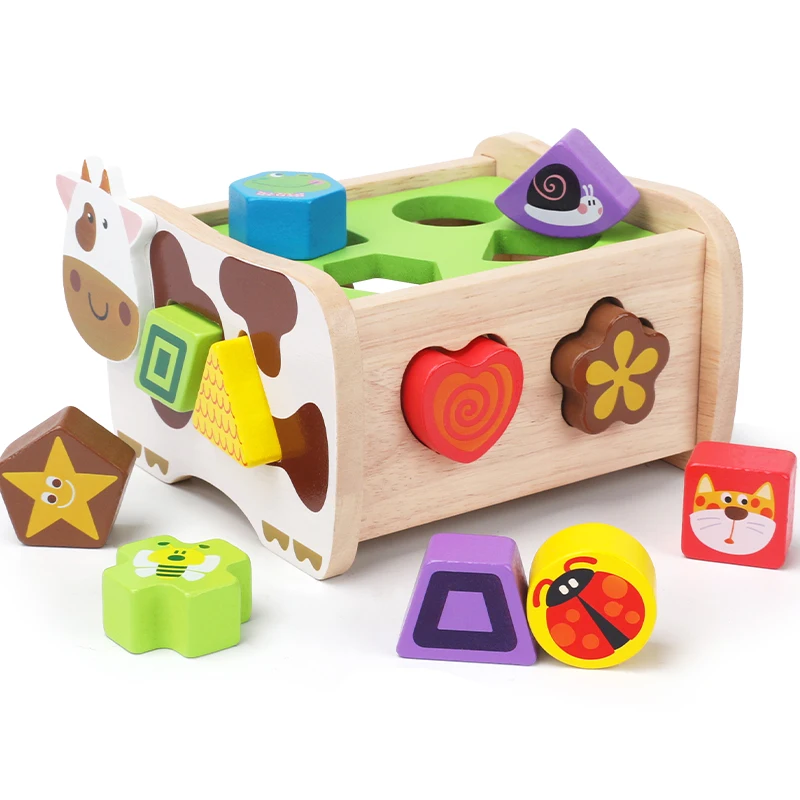 Wooden Intelligence Manual Toy Car Wooden Building Block Shape Sorter Toys for Kids