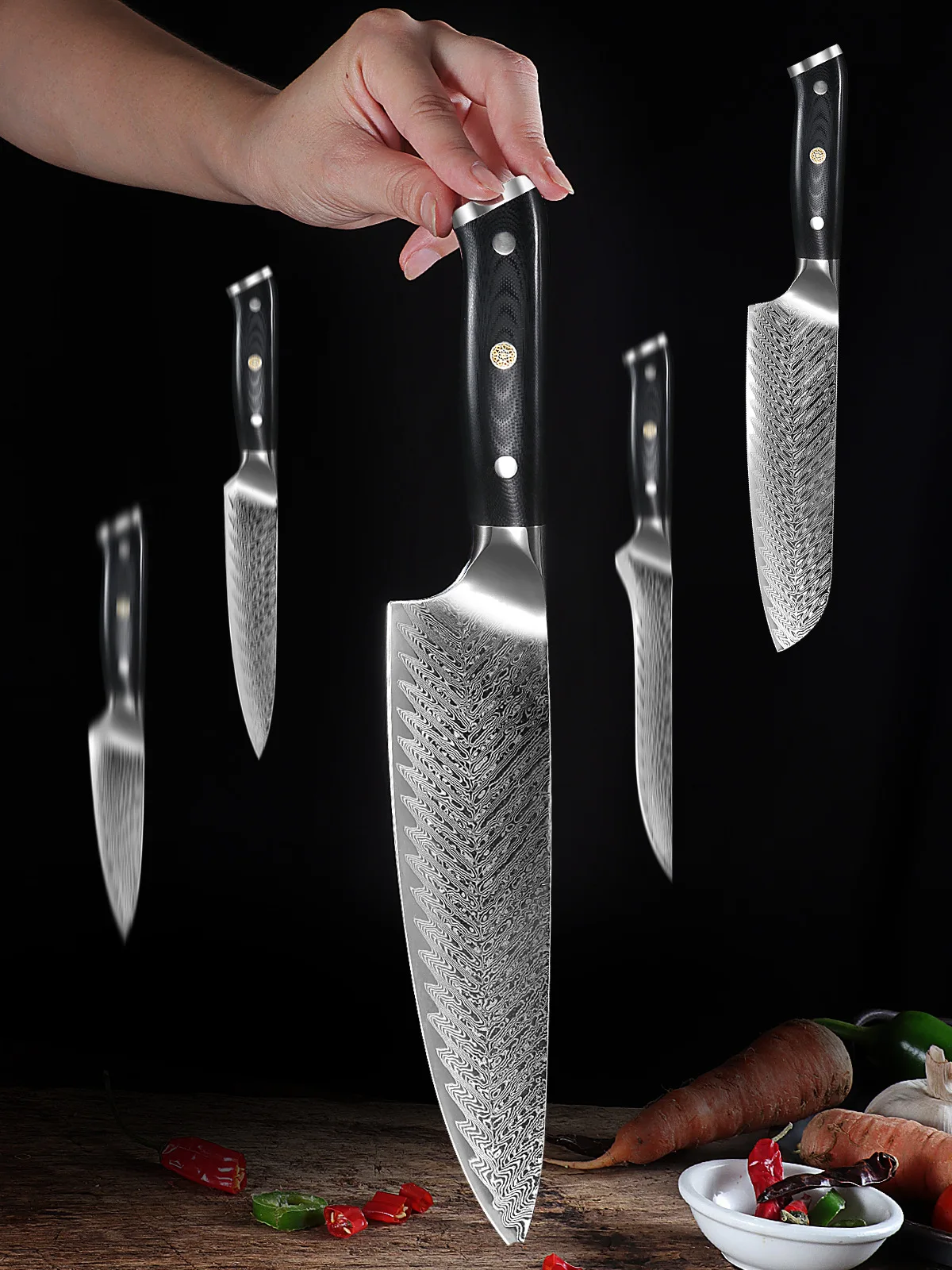 Dropshipping Amber 3.5 Inch Alligator Pattern Damascus Steel Utility Fruit Knife With Olive Wood Handle