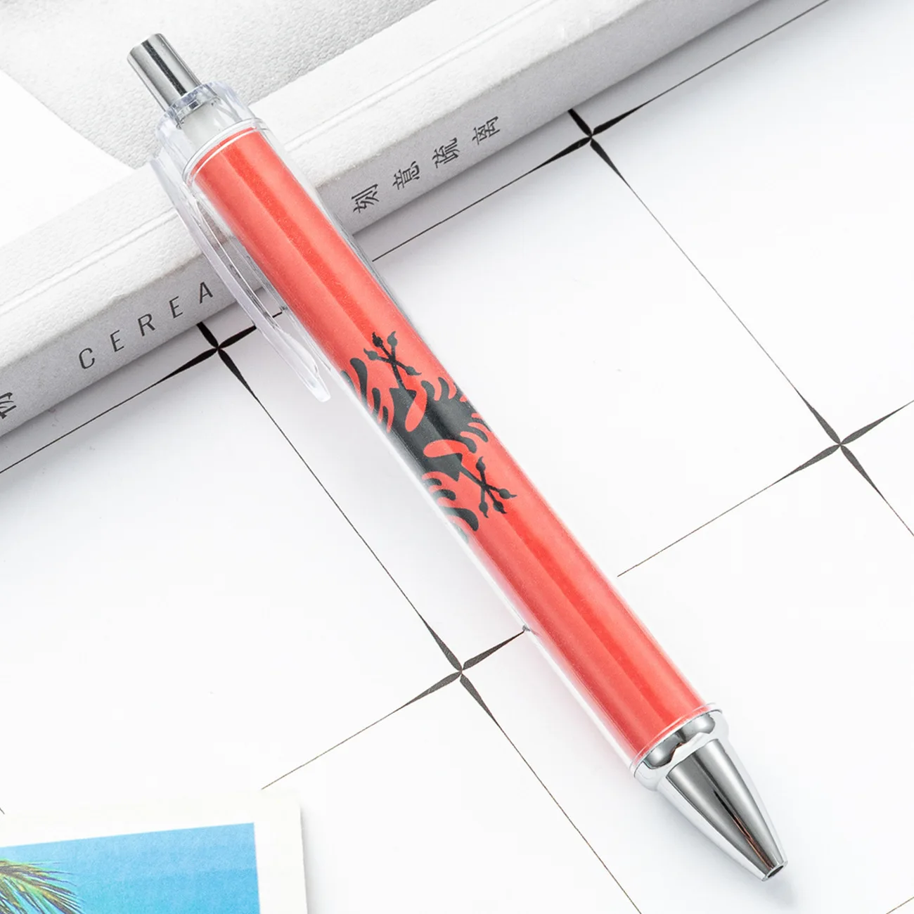 Promotional plastic pen with customized printed paper inside removable