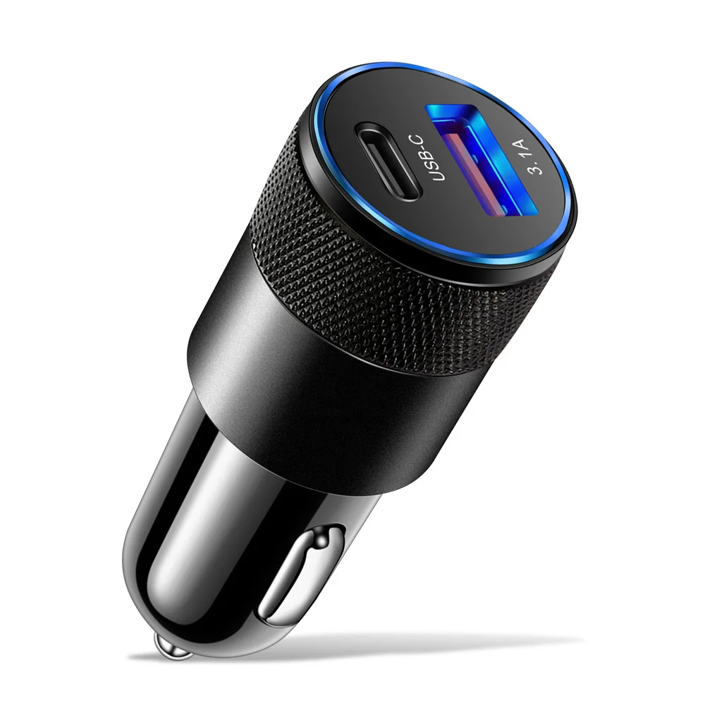 Быстрая USB C автомобиля для мобильных телефонов и планшетов Apple PD автомобильным зарядным устройством 3.1A двойной порт USB Автомобильное зарядное устройство адаптер для прикуривателя