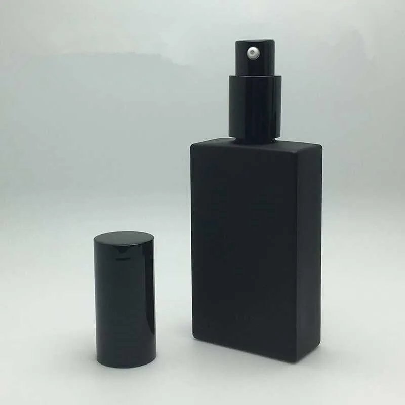 
Cosmetic lotion bottle Round Rectangle matte black violet 30ml 50ml 100ml serum glass bottle with black pump caps 