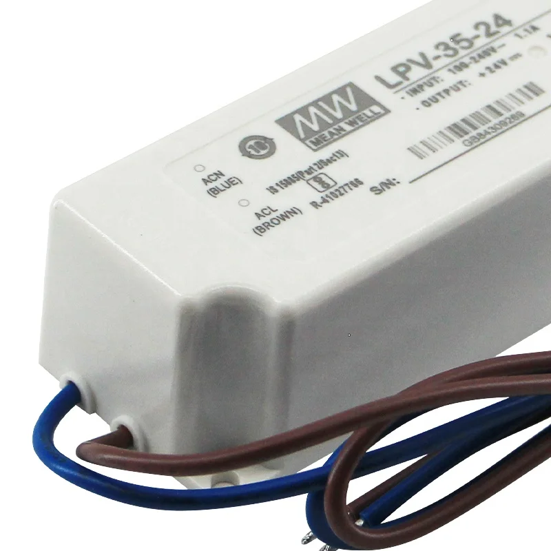  Водонепроницаемый светодиодный драйвер Meanwell LPV-35-24 IP67 24 В постоянного напряжения 36 Вт dc вольт ac
