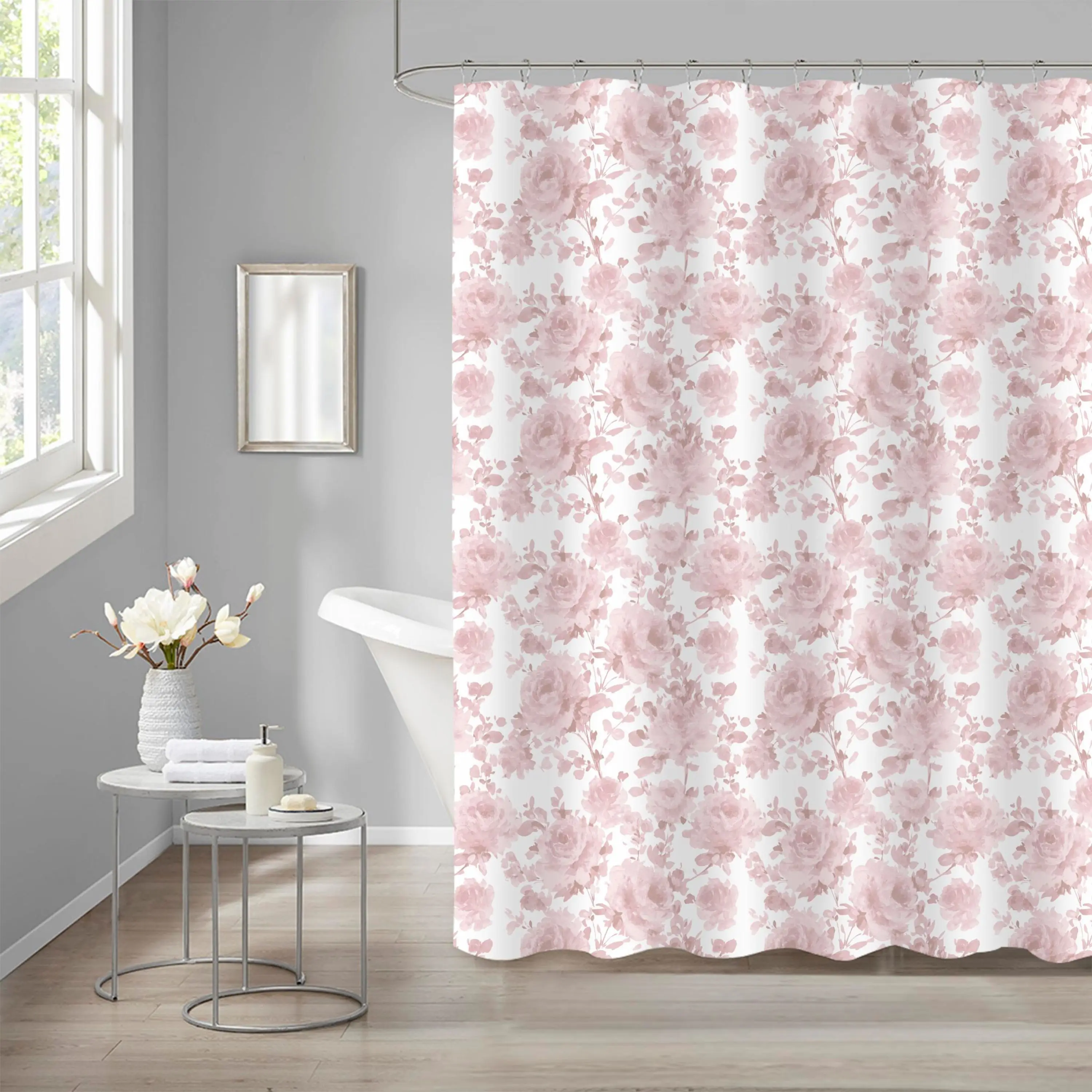 Skymoving New Custom  Flower Practical Shower Curtain Set Polyester Bathroom Shower Curtain 3D Digital Printing Curtain Shower