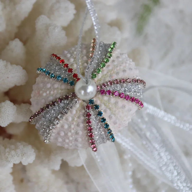 Custom Handmade Diamond Sea Urchin Christmas&Wedding Pendant&Drop Ornaments Party DIY Decor Natural Shell