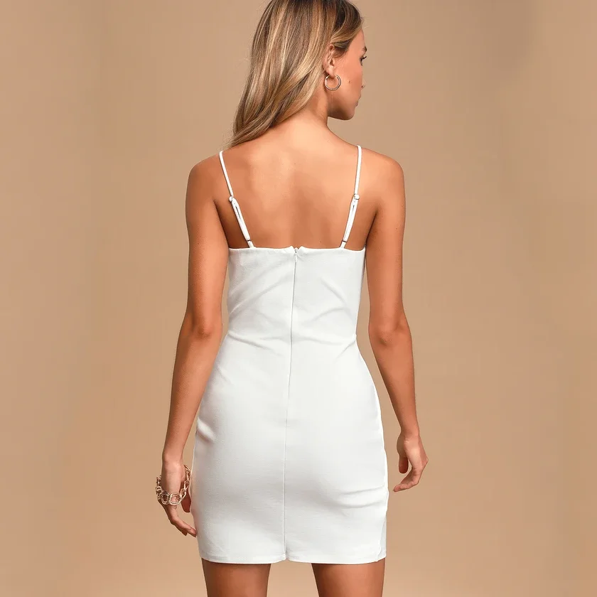 Summer Square Neck Gathers Club dresses Drinks On Me White Sleeveless Pleated skirt Bodycon Dress