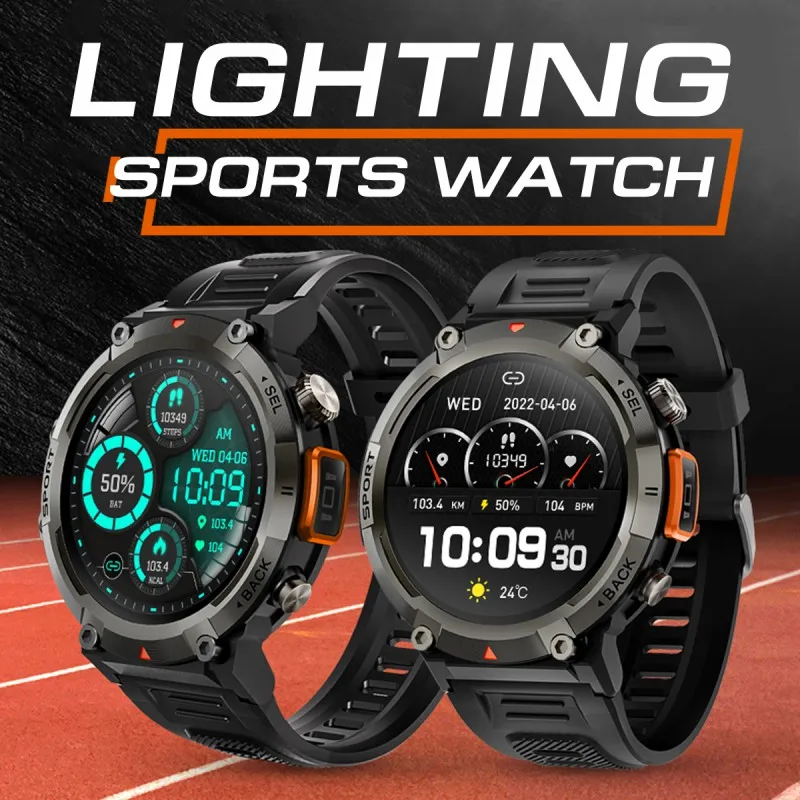 S100 smart watches stylish flashlight 1.45 Inch TFT Display 100+Sport Mode 270mA  IP68 Waterproof outdoor sports Watch for men