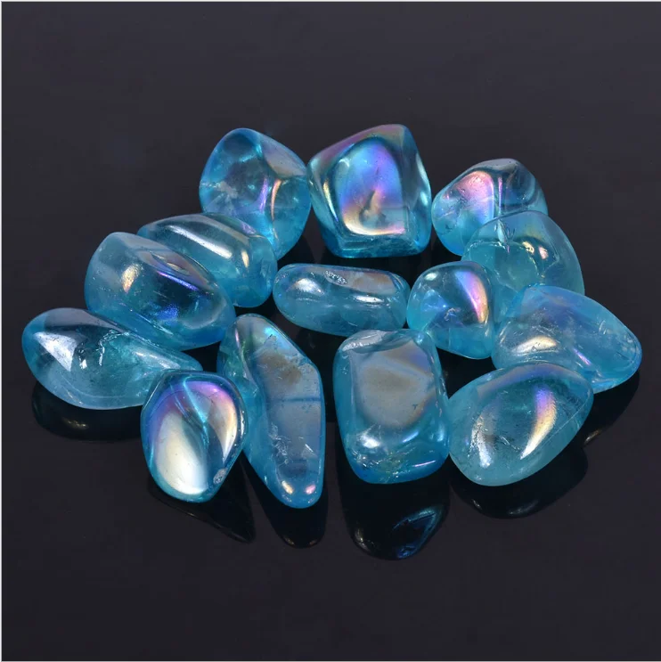 Wholesale Rainbow Titanium Blue Aqua Angel Aura Quartz Tumbled Crystal Gravel Stones