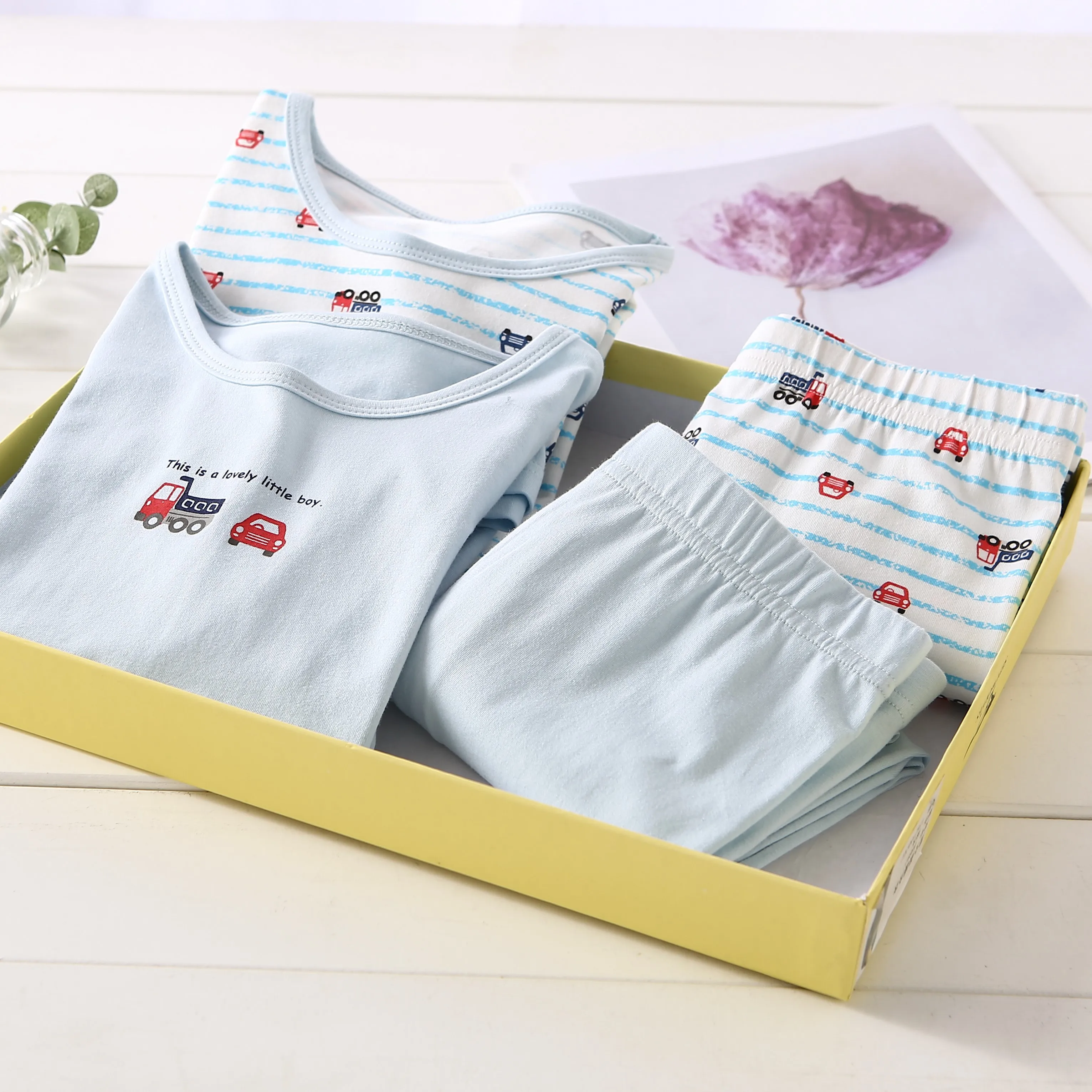 Spring And Autumn Personalized Blank Pajama sets Winter Korean Print Long Sleeve Sleepwear For Kids and Baby