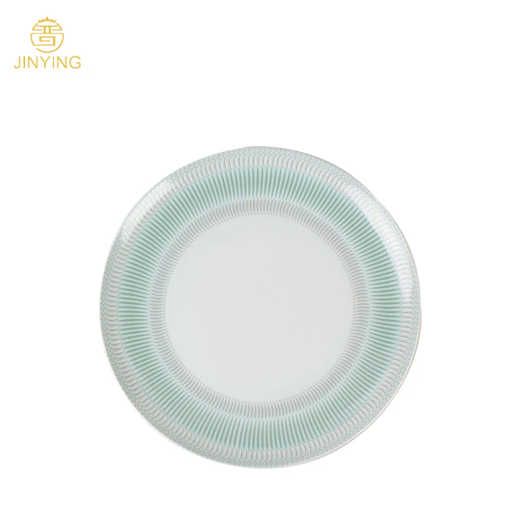 Wholesale dinnerware green charger plate ceramic dinner plate with gold rim