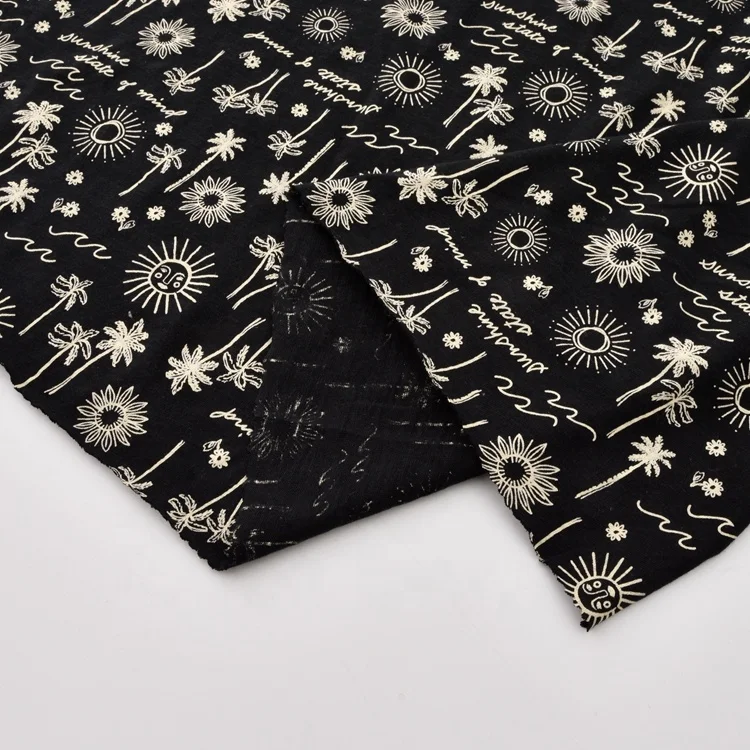 OEM factories black small flower printed 100% cotton knitted single jersey fabric with high quality