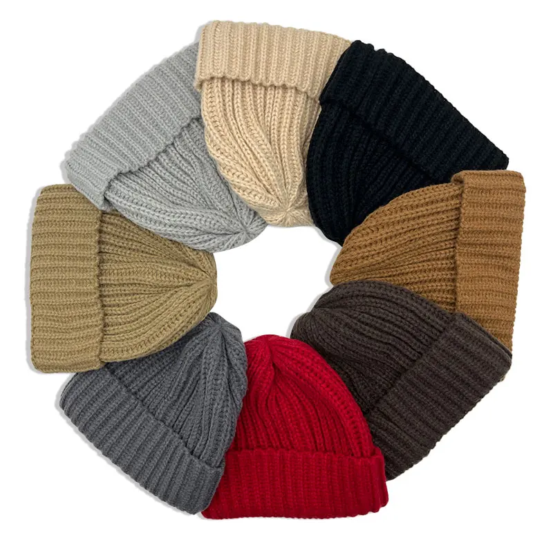 High quality custom logo adult solid color thick ribbed beanie cable knit winter hat