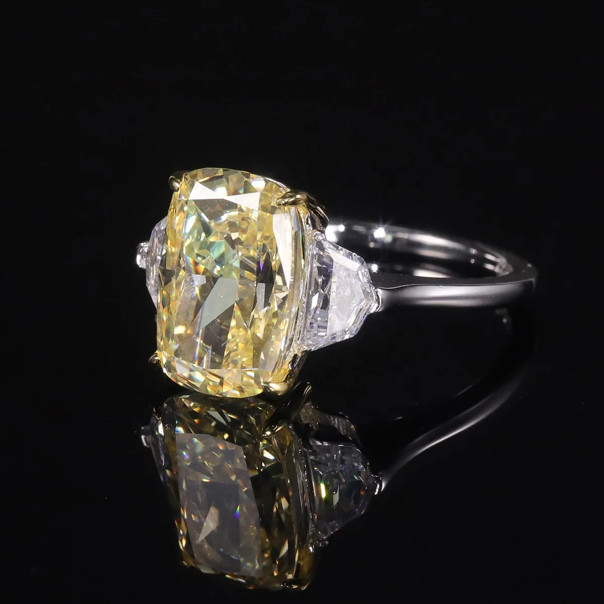 AR512 Abiding Fine Jewelry Crush Ice Cushion Cut 8x12MM Light Yellow Cz Three Stones 925 Silver Engagement Ring