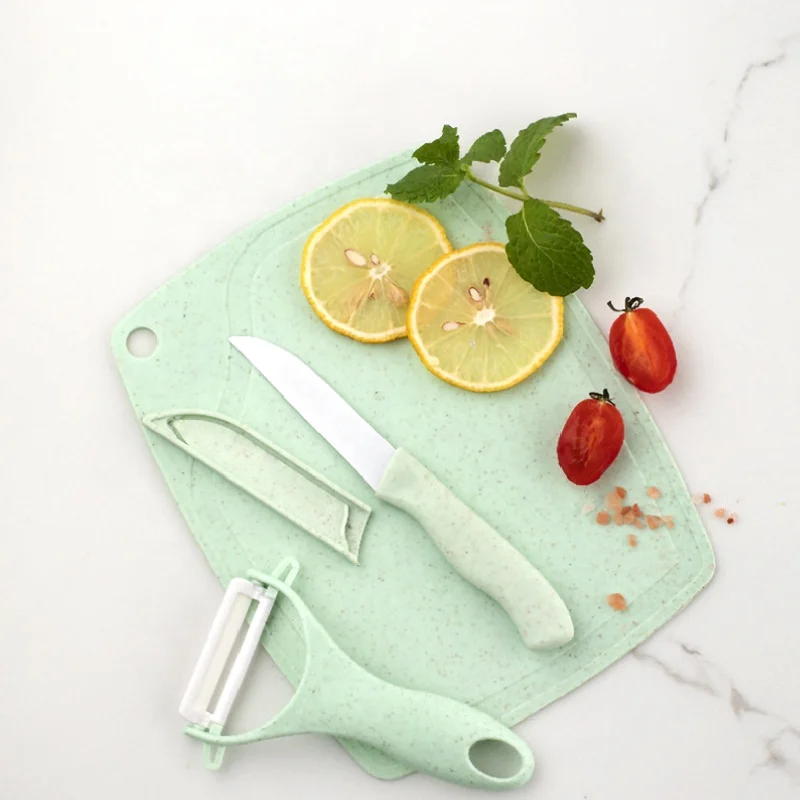 
Premium Quality Ceramic knife Peeler Wheat Straw Cutting Board Set Cooking Multifunction kitchen tools kitchenware 