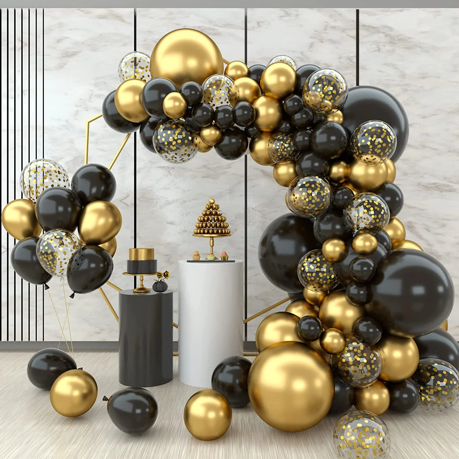 124Pcs Black and gold balloon arch kit birthday party new year Baby Shower Anniversary decoration balloon garland arch kit