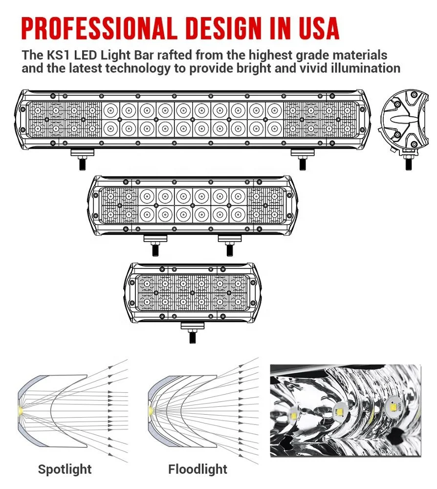 MICTUNING KS1 12Inch Waterproof IP67  60W Off-Road Driving Combo Work Light Led Light Bar With Wiring Harness