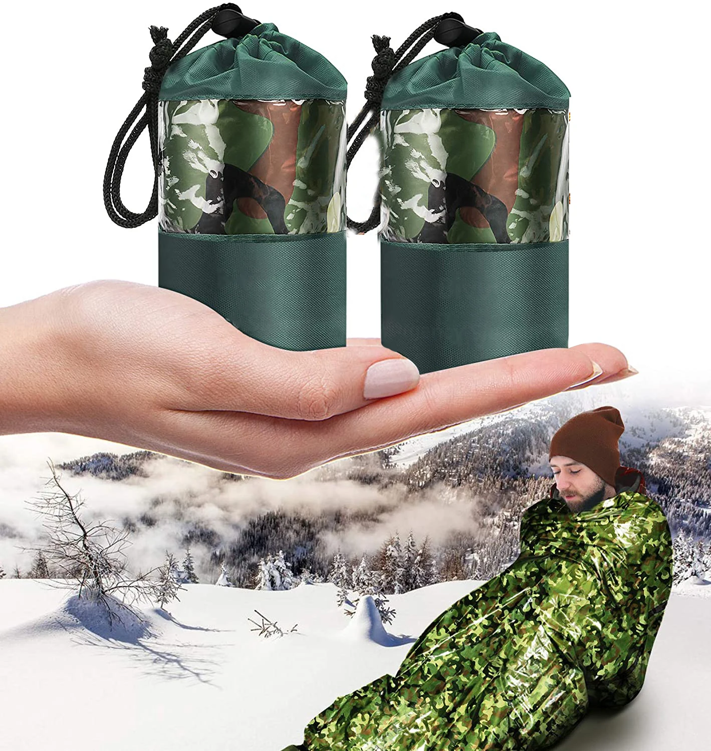 Mountaineering Camping Cold Emergency Blanket Multifunctional Portable Camouflage Sleeping Bag Backpack Car Adventure Survival