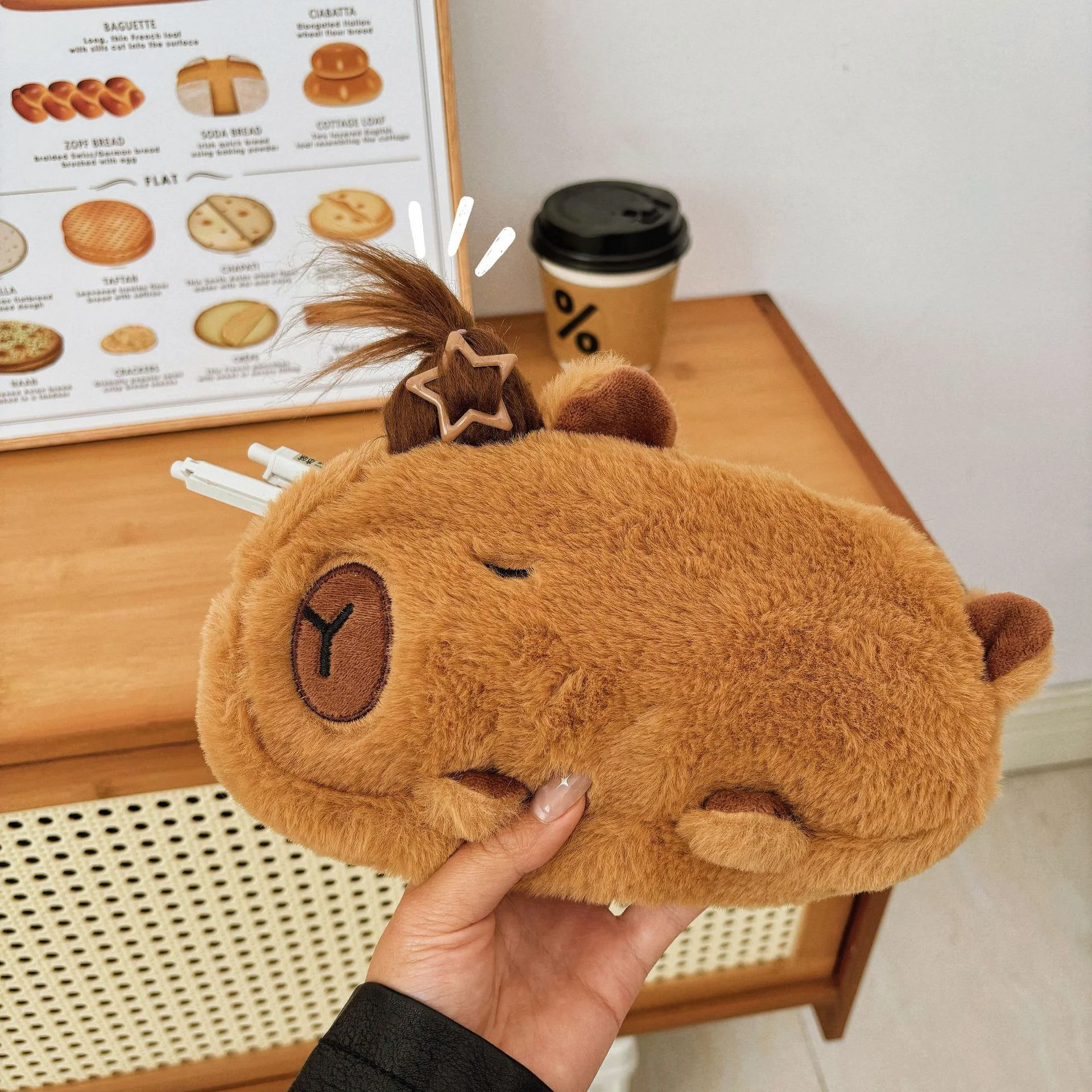 Large capacity school kids stationery bag cartoon cute capybara pencil case plush