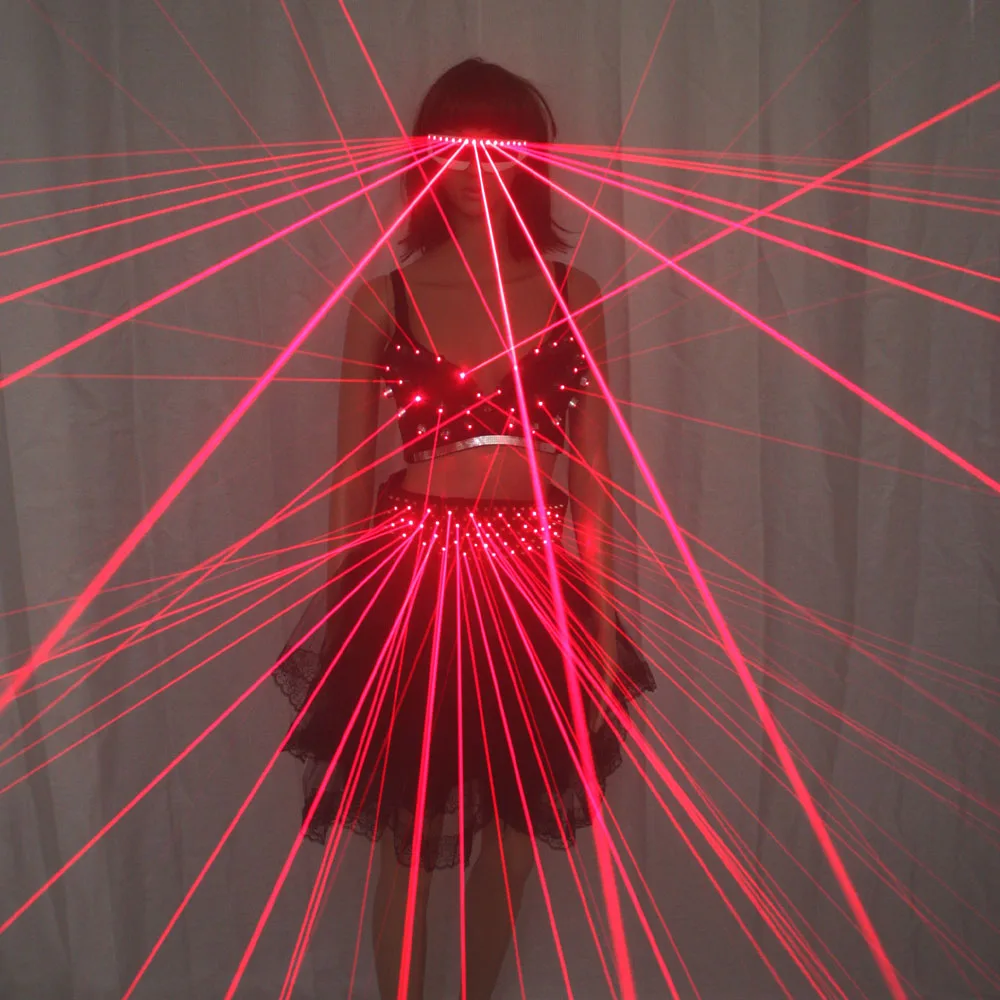 Red LED Laser Bra for Adults Sexy Girl Dancer Wear for Stage or Ballroom Performances Nightclub Performers Laser Glasses