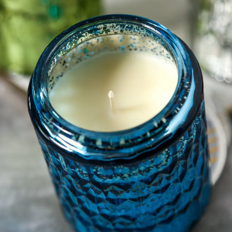 
Hot selling factory direct price plated colorful scented candle glass jar with lid soy gel wax 