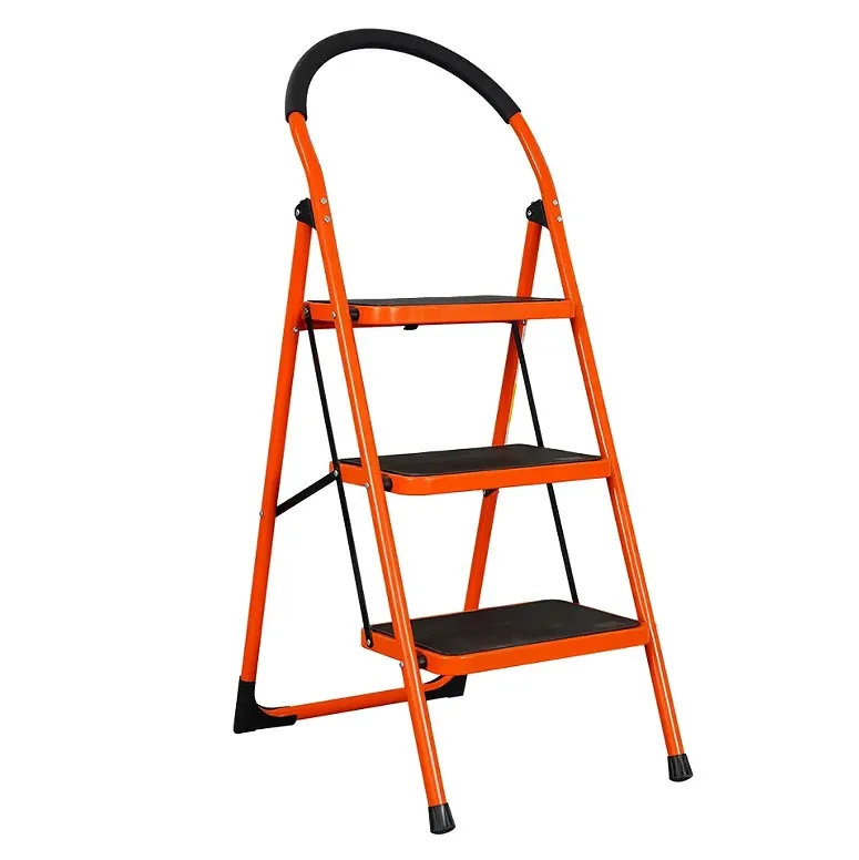One-Stop Ladder Factory 3 Step Orange Space Saving Portable Household Steel Foldaway Ladder