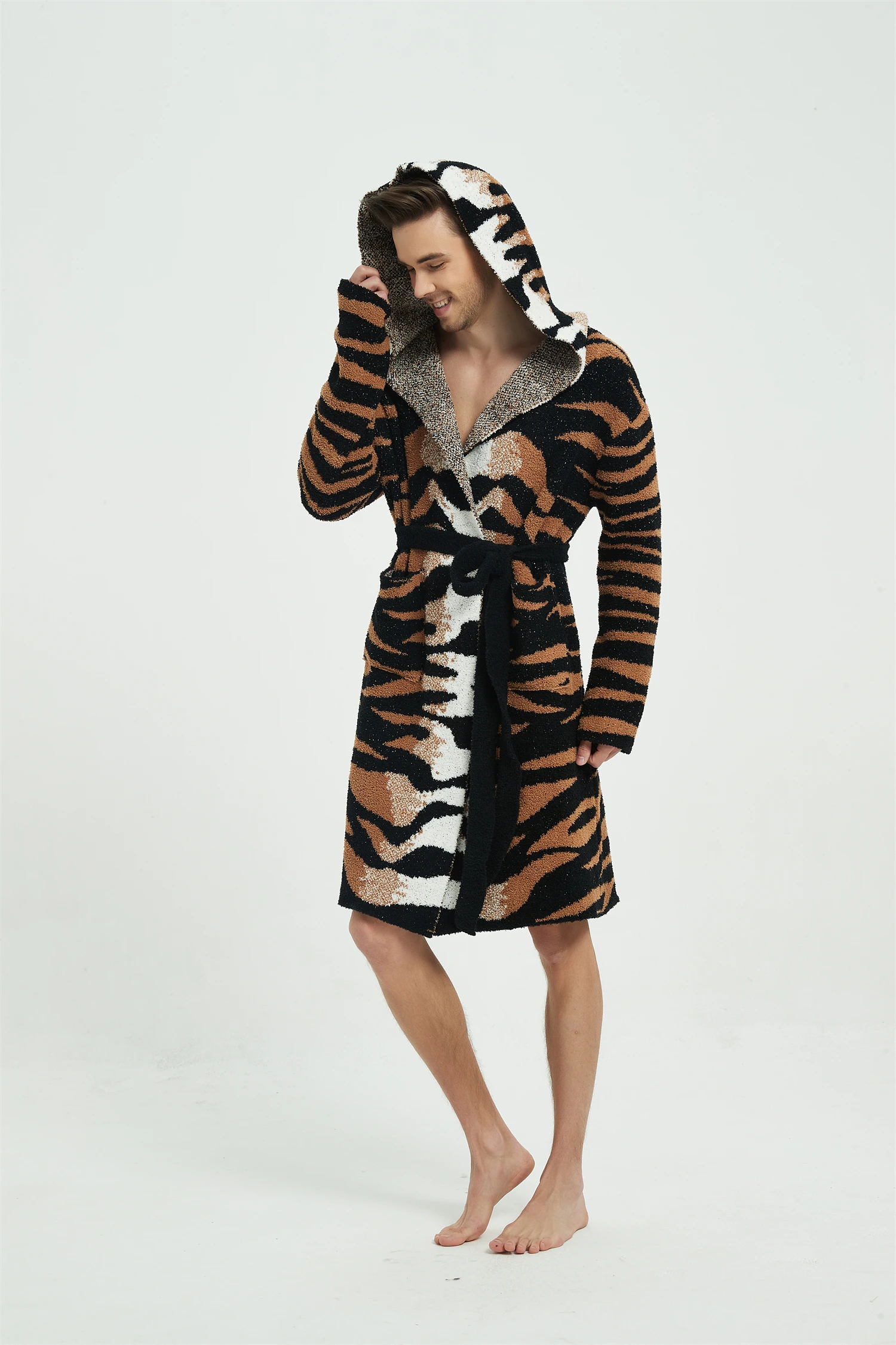 Microfiber  Robe Knitted Robe with sleeves  knitted clothes Cozy Tiger House Robe Winter Pyjamas