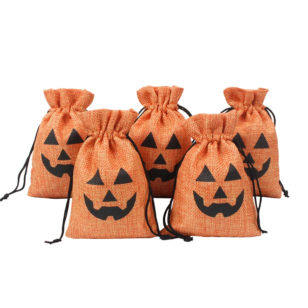  Halloween Gift Bag Custom Customized Logo orange pumpkin head Christmas gift packaging linen drawstring bag spot